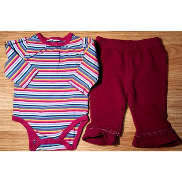 Girl's Size 3-6 M Month 2 Pc Striped L/S Children's Place Top & Burgundy Pants - Picture 1 of 6